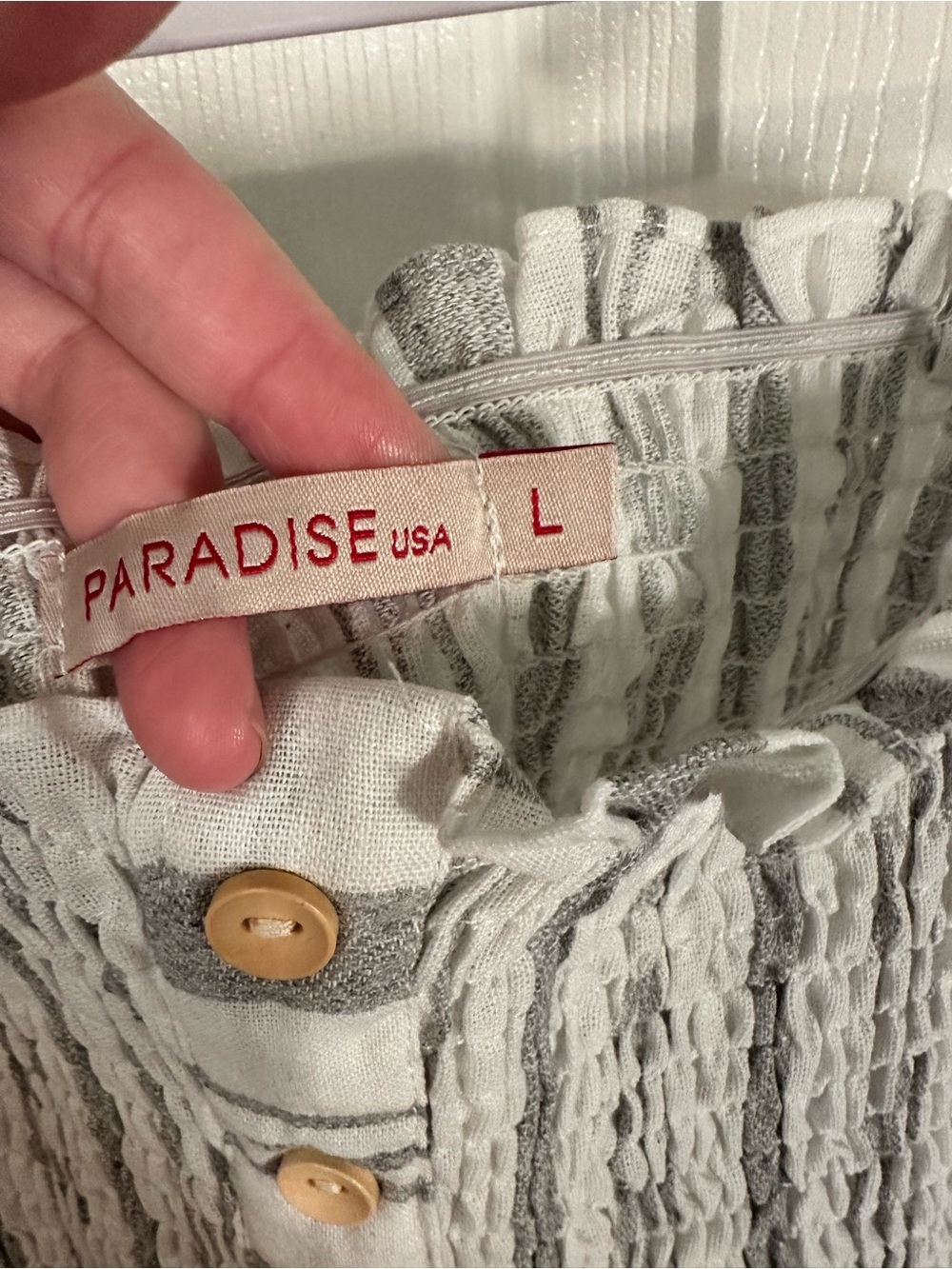 Striped Smocked Ruffle Tank Top - Gray/White - Picture 2 of 3